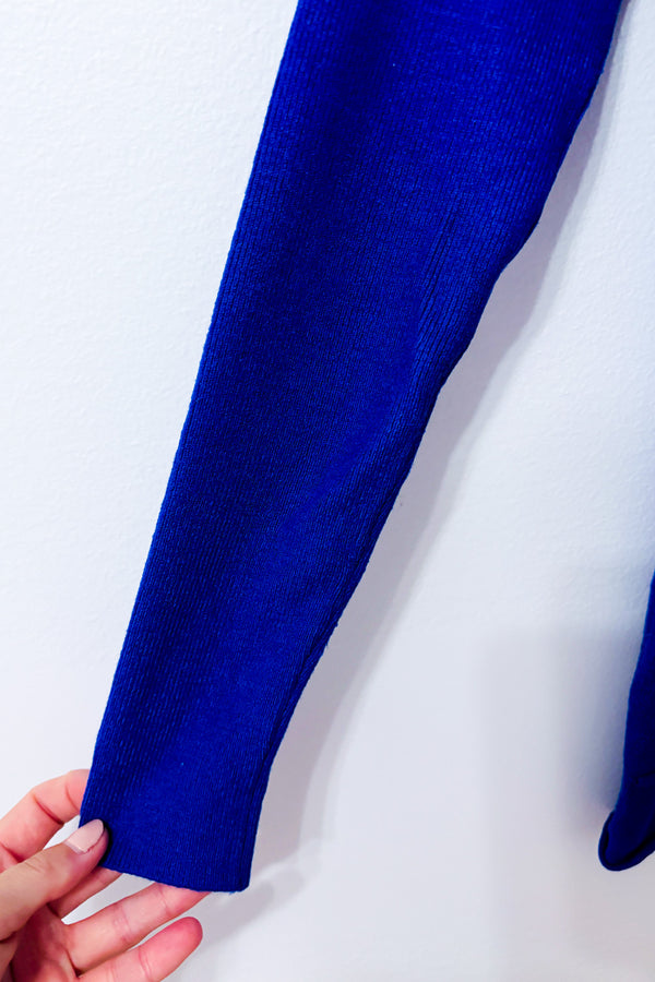 Chandail en tricot indigo texturé seconde main - Bedo- La Penderie du Paradis
