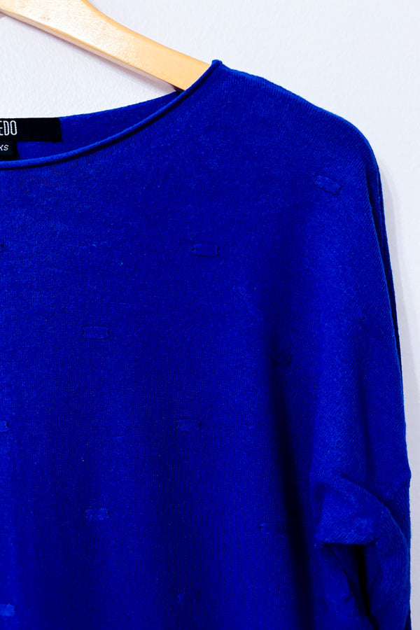 Chandail en tricot indigo texturé seconde main - Bedo- La Penderie du Paradis