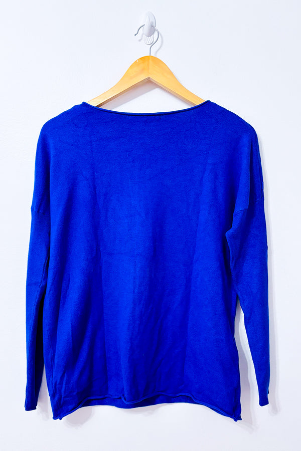 Chandail en tricot indigo texturé seconde main - Bedo- La Penderie du Paradis