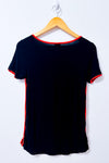 T-shirt noir à bandes oranges seconde main - Simons- La Penderie du Paradis