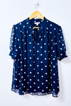 Blouse fluide marine à pois blancs manches courtes seconde main - Tamara H.- La Penderie du Paradis