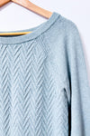 Chandail bleu eau en tricot à torsades seconde main - Reitmans- La Penderie du Paradis
