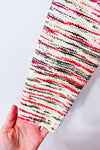Chandail crème et rouge à ourlet asymétrique seconde main - Liky- La Penderie du Paradis