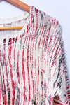 Chandail crème et rouge à ourlet asymétrique seconde main - Liky- La Penderie du Paradis