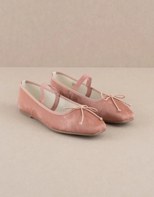Chaussures ballerine rose en velours avec bride* seconde main - Oasis Society- La Penderie du Paradis