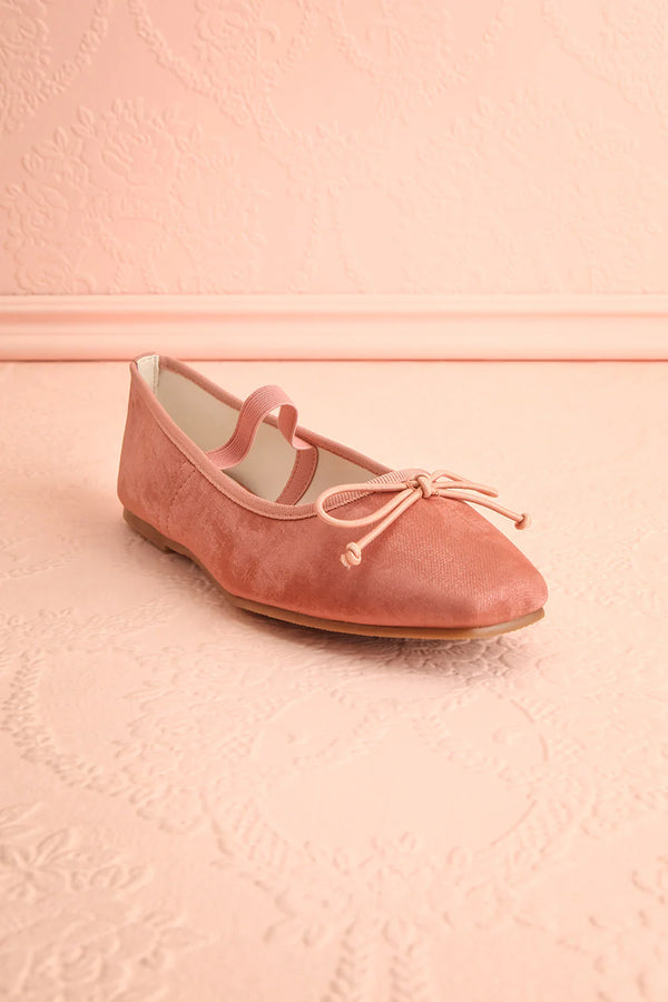 Chaussures ballerine rose en velours avec bride* seconde main - Oasis Society- La Penderie du Paradis