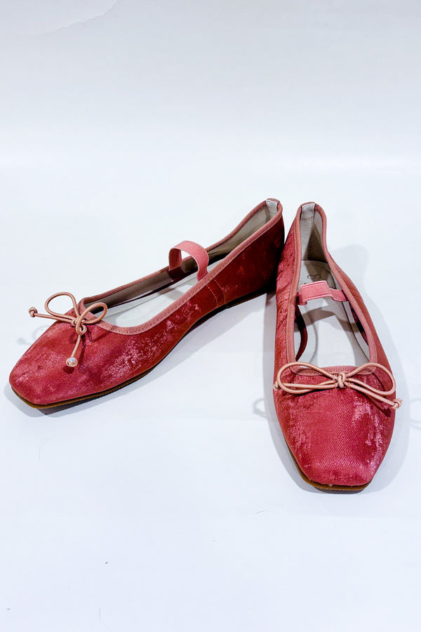 Chaussures ballerine rose en velours avec bride* seconde main - Oasis Society- La Penderie du Paradis