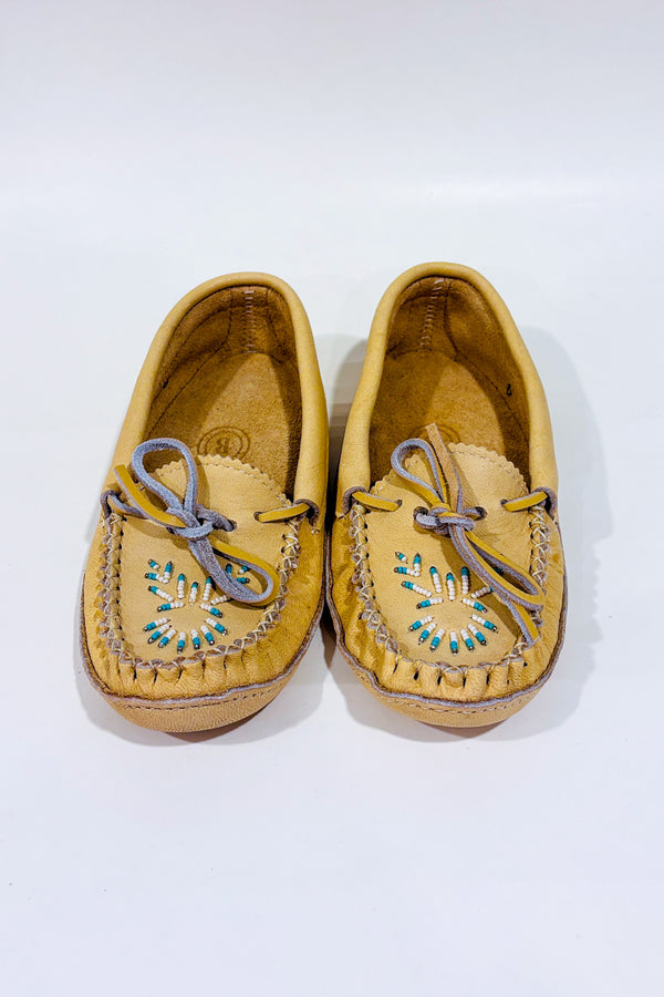 Mocassin intérieur beige en cuir avec perles* seconde main - Bastien- La Penderie du Paradis