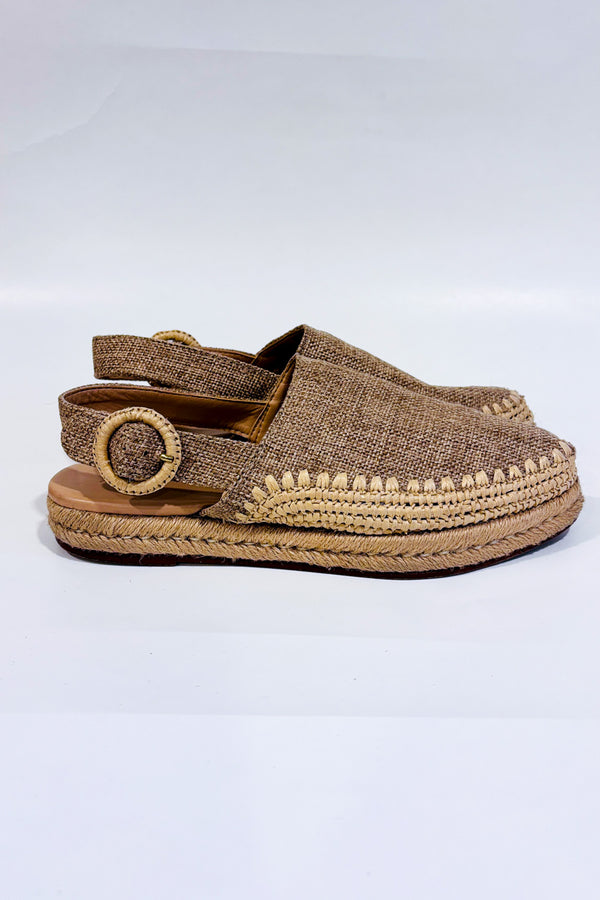 Sandales espadrilles slingback beige en jute seconde main - Zara- La Penderie du Paradis