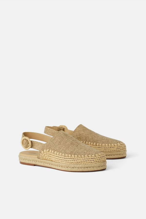 Sandales espadrilles slingback beige en jute seconde main - Zara- La Penderie du Paradis