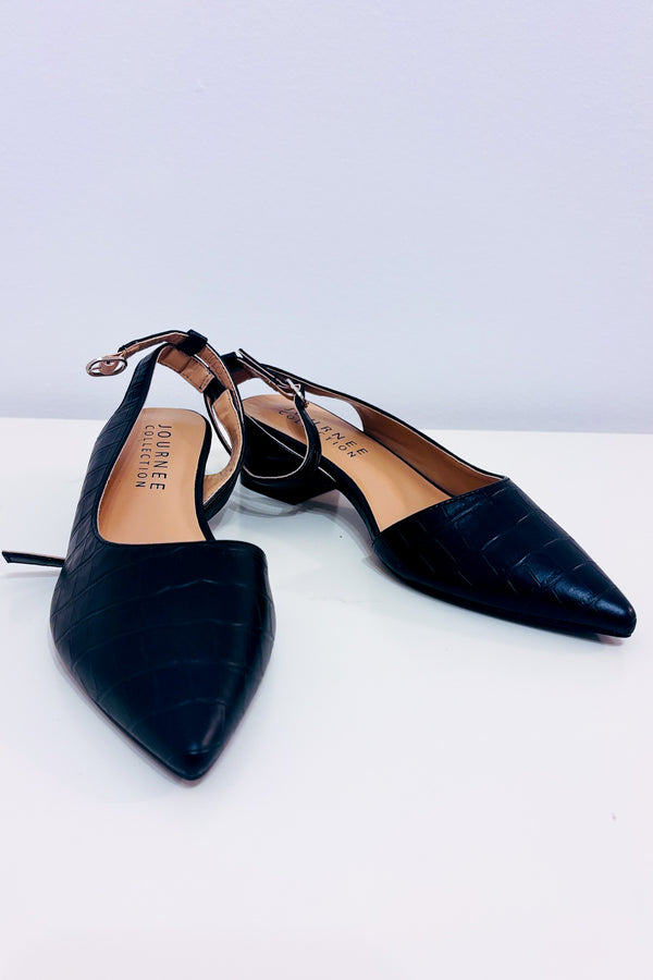 Chaussures slingback noires effet croco à talon* seconde main - Journee- La Penderie du Paradis
