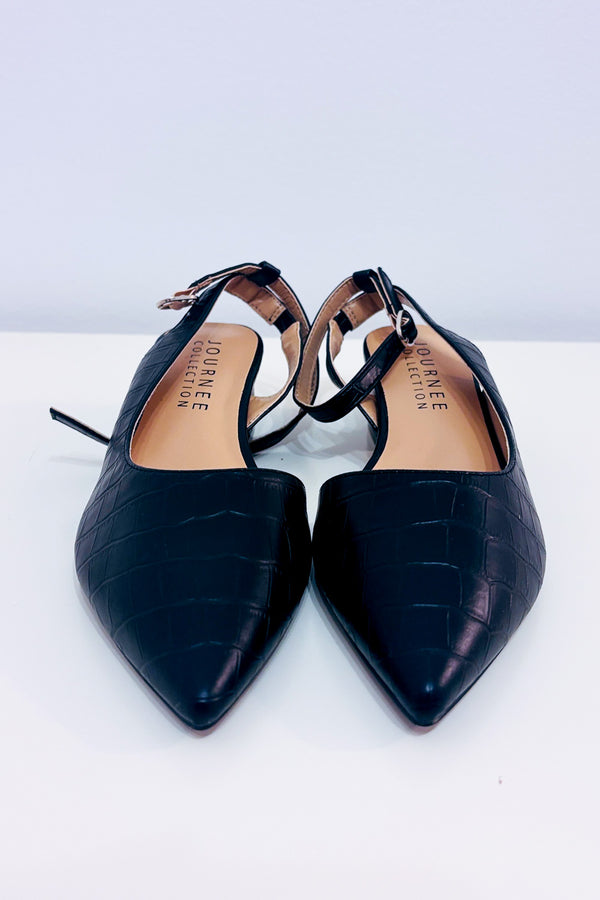 Chaussures slingback noires effet croco à talon* seconde main - Journee- La Penderie du Paradis