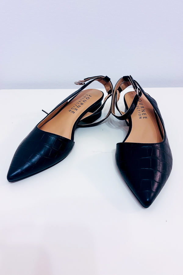 Chaussures slingback noires effet croco à talon* seconde main - Journee- La Penderie du Paradis