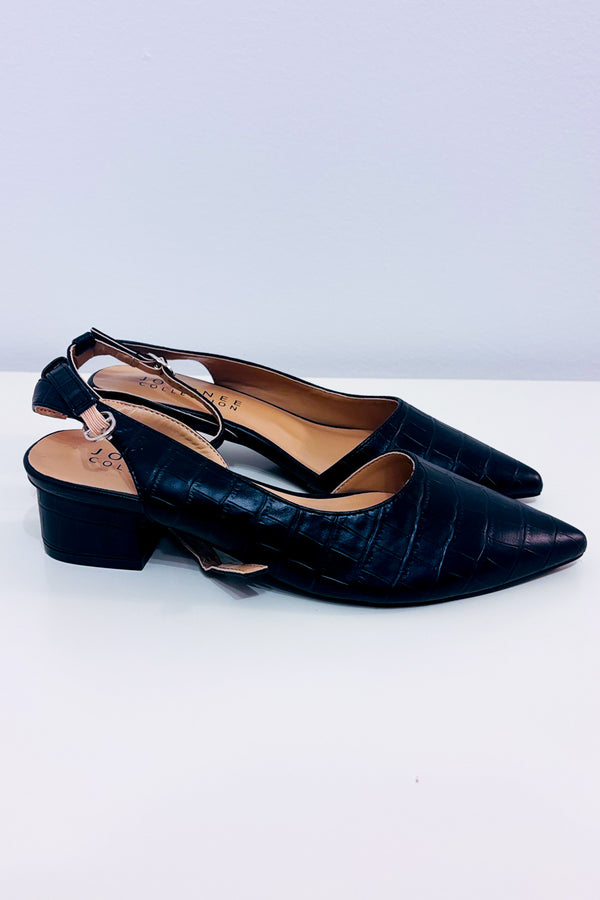 Chaussures slingback noires effet croco à talon* seconde main - Journee- La Penderie du Paradis