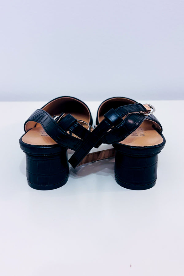 Chaussures slingback noires effet croco à talon* seconde main - Journee- La Penderie du Paradis
