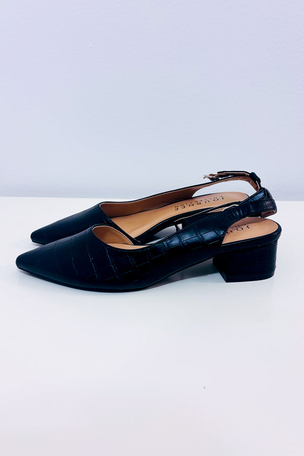 Chaussures slingback noires effet croco à talon* seconde main - Journee- La Penderie du Paradis