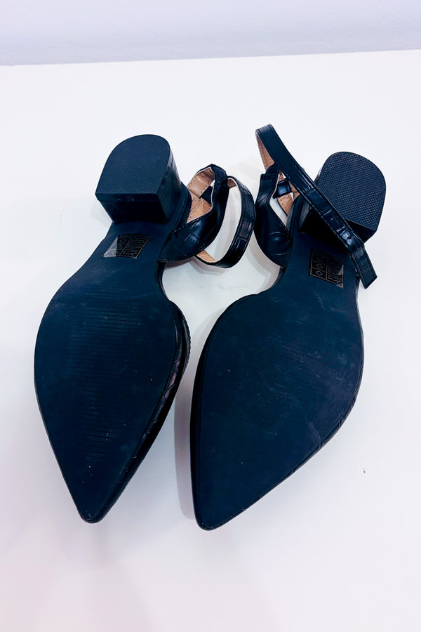 Chaussures slingback noires effet croco à talon* seconde main - Journee- La Penderie du Paradis