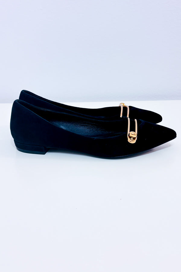 Ballerines noires en suède à détail doré* seconde main - Stella Luna- La Penderie du Paradis