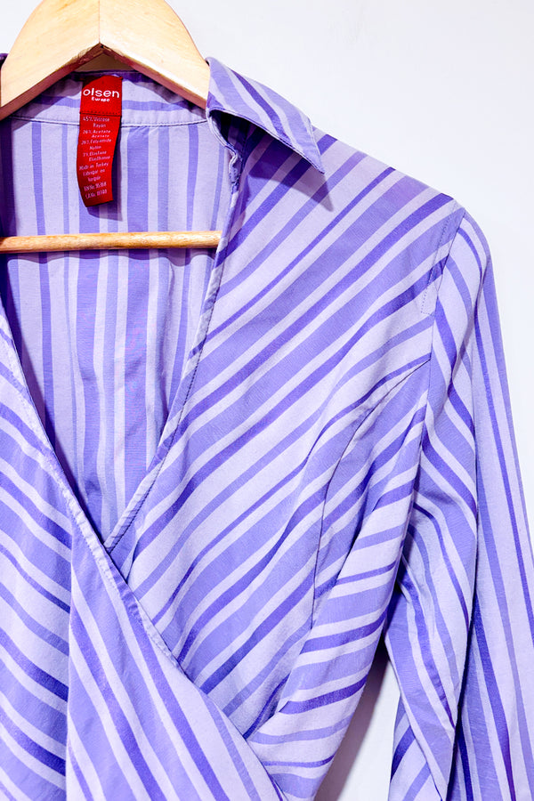 Chemise ouverte mauve rayée à nouer (m)-Olsen-La Penderie du Paradis 🕊