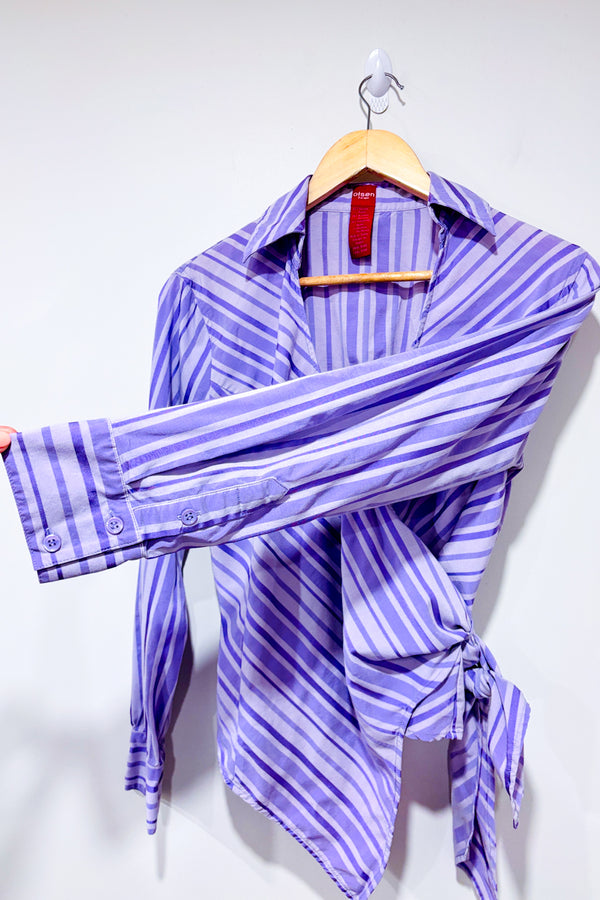 Chemise ouverte mauve rayée à nouer (m)-Olsen-La Penderie du Paradis 🕊