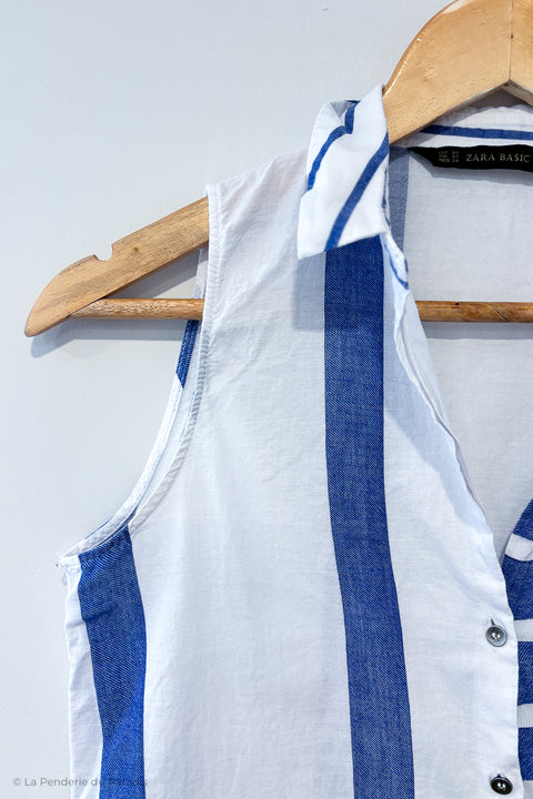 Chemise sans manche blanche et bleue rayée (xs) seconde main Zara   