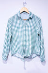 Green plaid tie-up shirt (m)