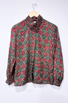 Chemise vintage satinée rouge et verte fleurie (s)-Worthington-La Penderie du Paradis 🕊