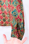 Chemise vintage satinée rouge et verte fleurie (s)-Worthington-La Penderie du Paradis 🕊