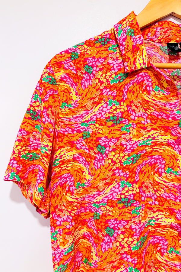 Chemise courte orange et rose (s)*-Simons-La Penderie du Paradis 🕊