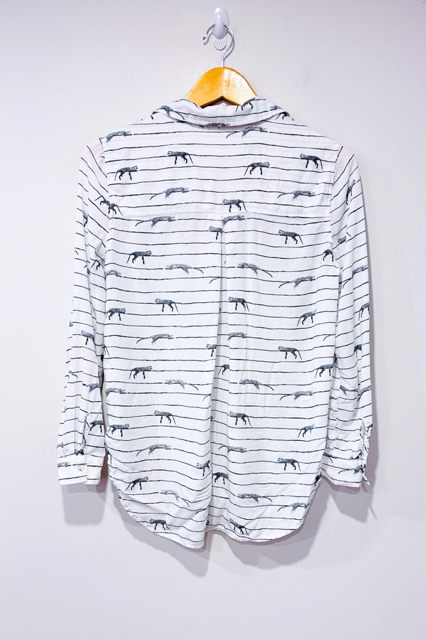 Blouse blanche rayée avec tigres seconde main - Jane & Delancey- La Penderie du Paradis