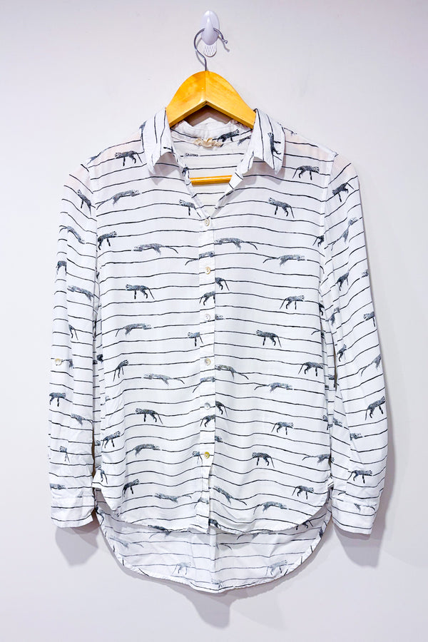 Blouse blanche rayée avec tigres seconde main - Jane & Delancey- La Penderie du Paradis