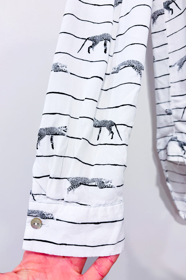 Blouse blanche rayée avec tigres seconde main - Jane & Delancey- La Penderie du Paradis