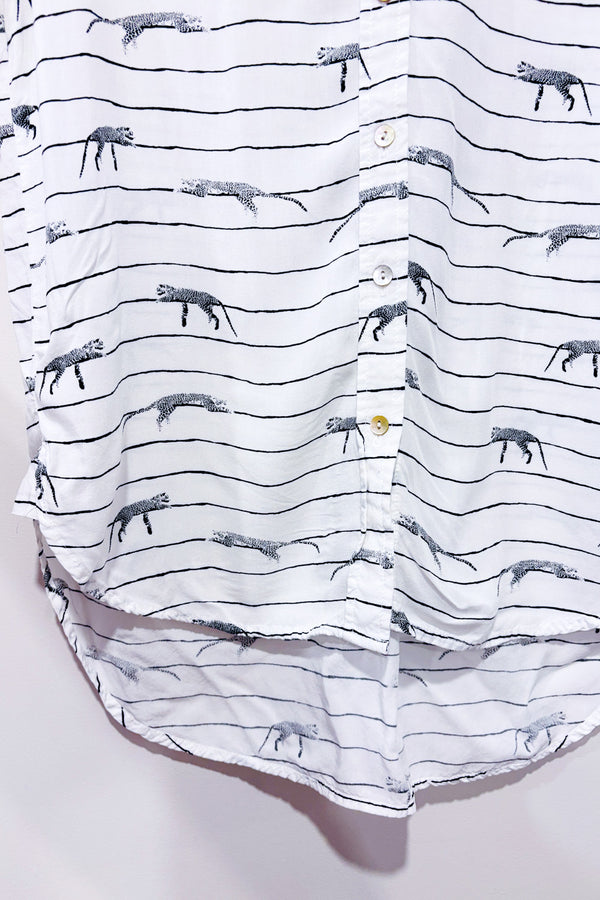 Blouse blanche rayée avec tigres seconde main - Jane & Delancey- La Penderie du Paradis