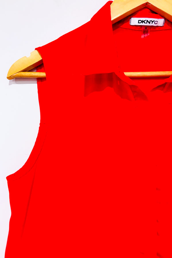 Blouse sans manche rouge seconde main - DKNY- La Penderie du Paradis