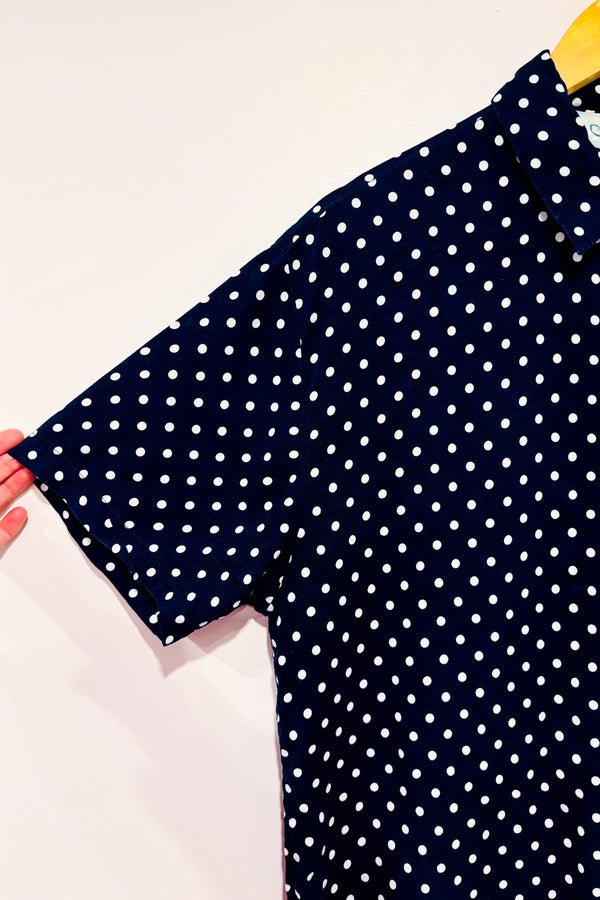 Chemise vintage marine à pois seconde main - Jessie- La Penderie du Paradis
