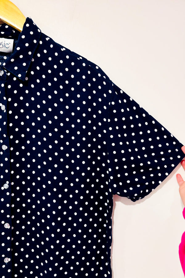 Chemise vintage marine à pois seconde main - Jessie- La Penderie du Paradis