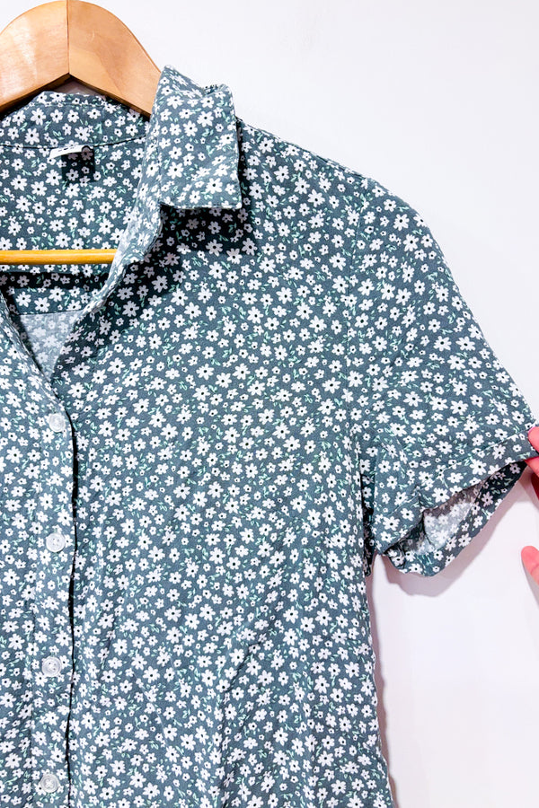Chemise légère verte fleurie seconde main - Simons- La Penderie du Paradis