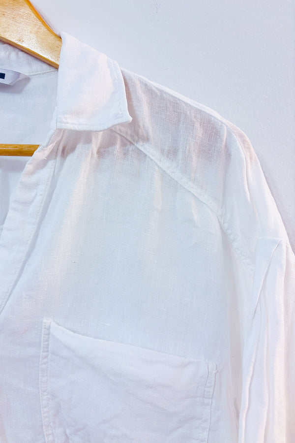 Chemise courte blanche en lin seconde main - Zara- La Penderie du Paradis