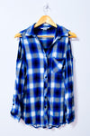 Chemise bleue à carreaux à épaules dénudées seconde main - Nygård- La Penderie du Paradis