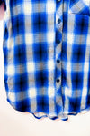 Chemise bleue à carreaux à épaules dénudées seconde main - Nygård- La Penderie du Paradis