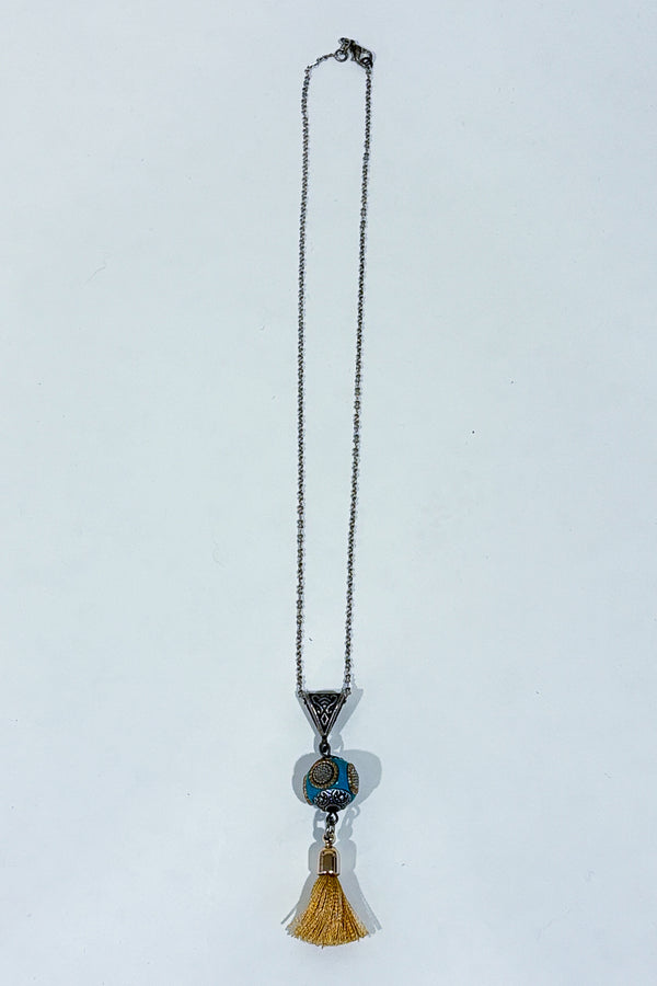 Collier pendentif boule bleue et pompom - Autres - La Penderie du Paradis ?