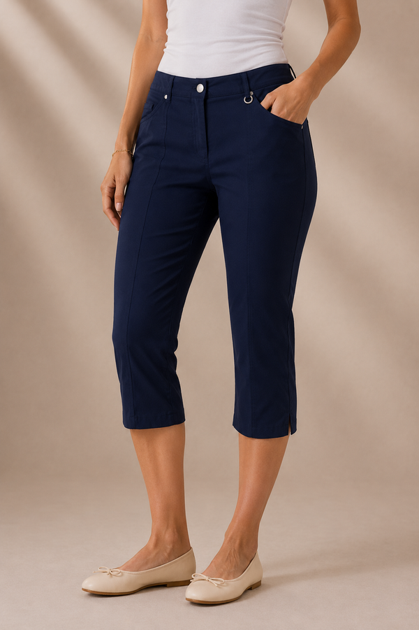 Pantalon capri marine extensible seconde main - Laura- La Penderie du Paradis