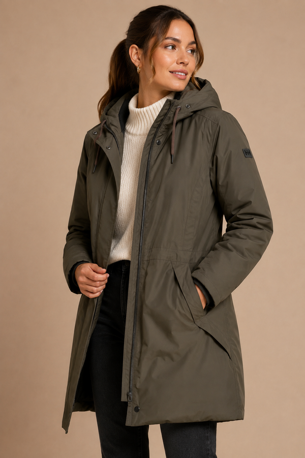 Parka d’hiver kaki imperméable à capuchon* seconde main - Helly Hansen- La Penderie du Paradis