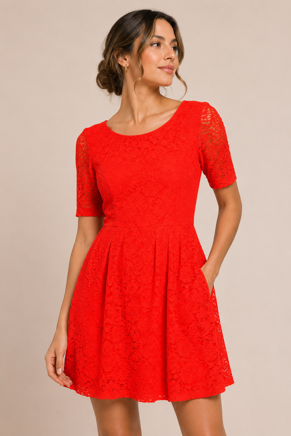 Robe corail en dentelle seconde main - Jessica Simpson- La Penderie du Paradis