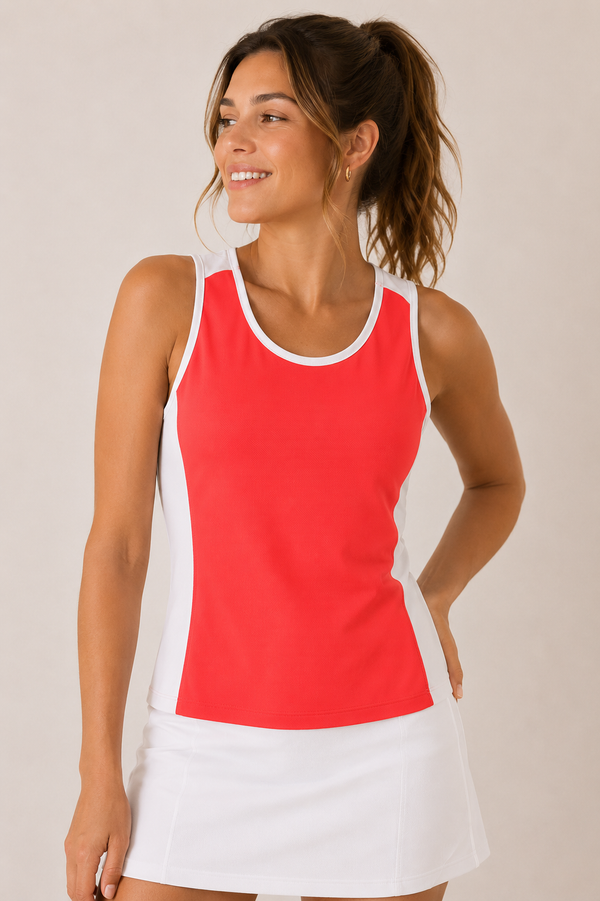 Camisole de golf corail et blanche seconde main - NVO Sport- La Penderie du Paradis