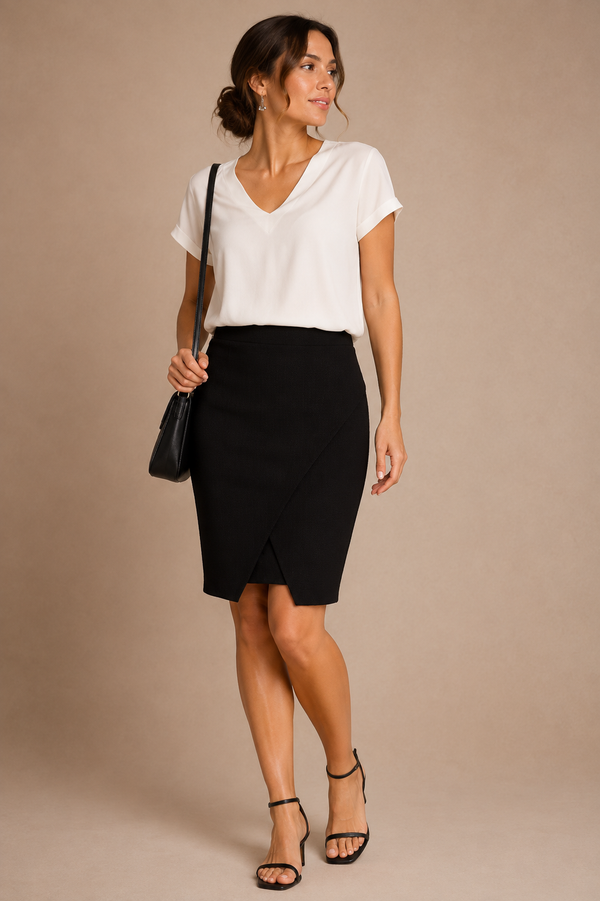 Jupe droite noire extensible seconde main - Attitude- La Penderie du Paradis