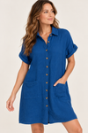 Robe chemise bleue gaufrée en coton et lin seconde main - Autres- La Penderie du Paradis