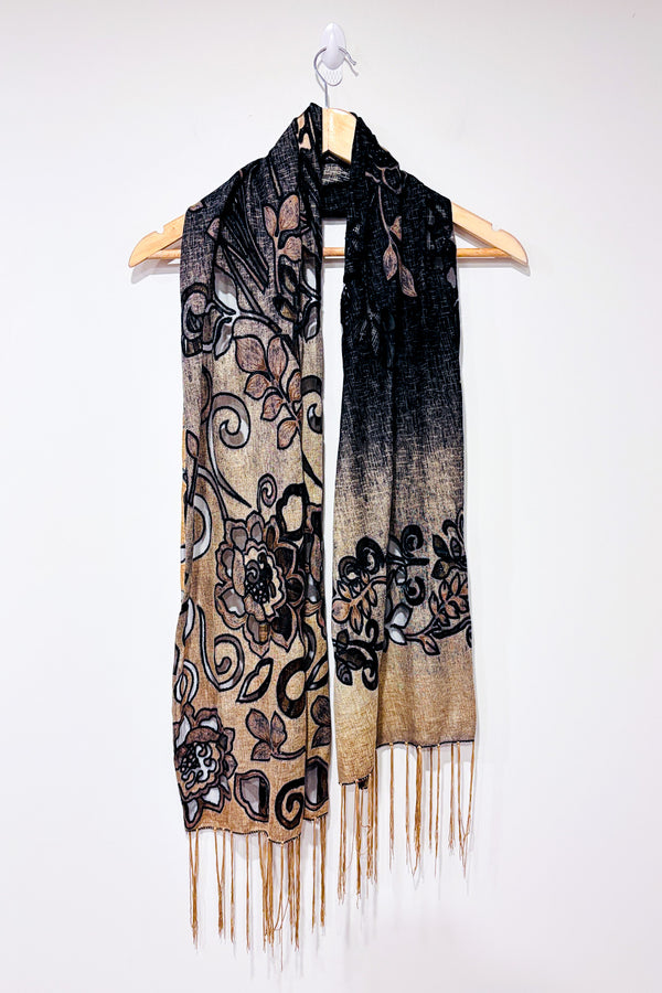 Foulard noir et beige fleuri-Autres-La Penderie du Paradis 🕊