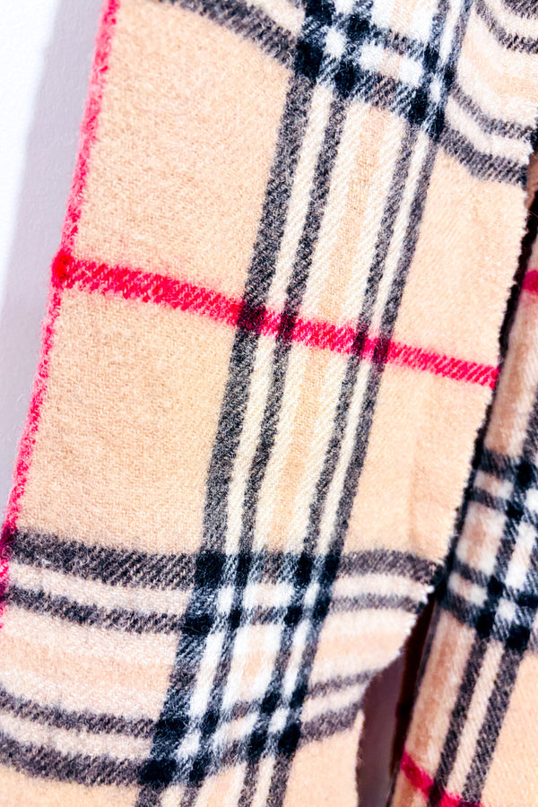 Foulard beige à carreaux en laine et chachemire seconde main - Fraas- La Penderie du Paradis