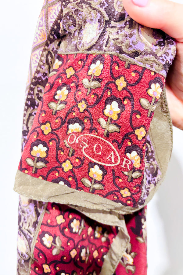 Foulard vintage carré bourgogne fleuri * seconde main - Oscar de la Renta- La Penderie du Paradis